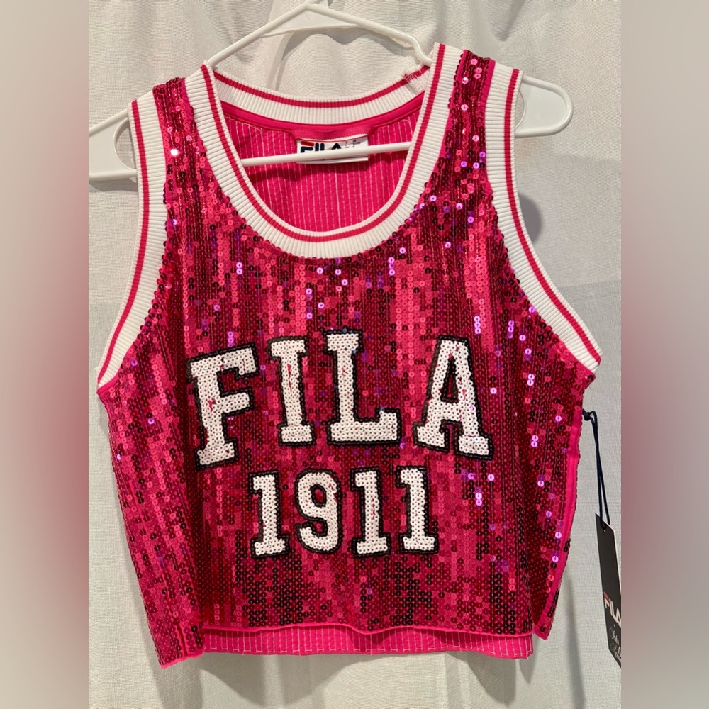 FILA Women’s Kiki Glam Crop Jersey Sequins Pink Magenta - Small - NWT